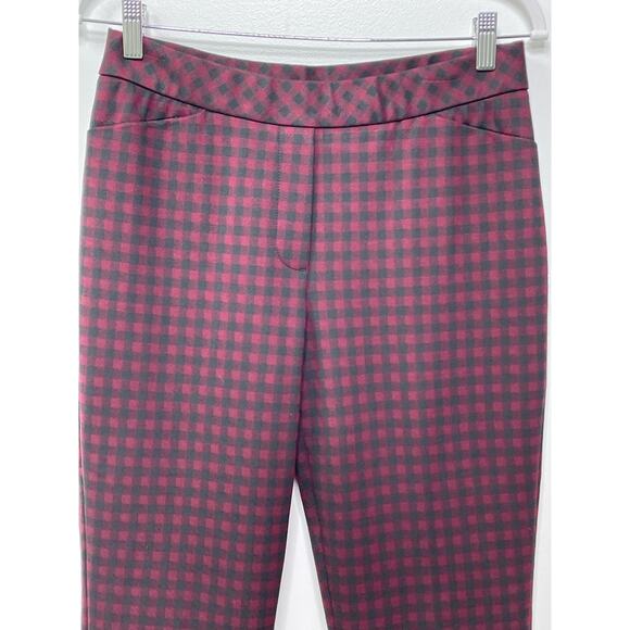 J. Jill Ponte Plaid Flat Front Slim Leg Cropped Pants Red Women Petite Small NWT - Picture 2 of 9